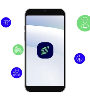 Illustration of smartphone with circular icons floating around it.