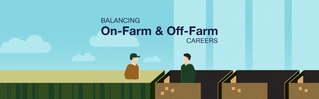 An illustration of a grower in a field and in the office with text that says 